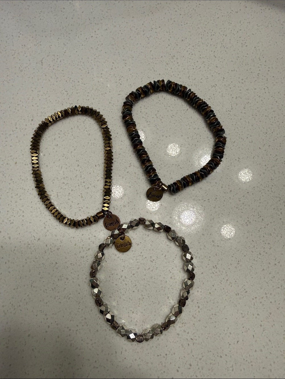 Set of 3 Erimish Stacked  Bracelets Silver Gold Antique Bronze Boho Stretch - Picture 3 of 7